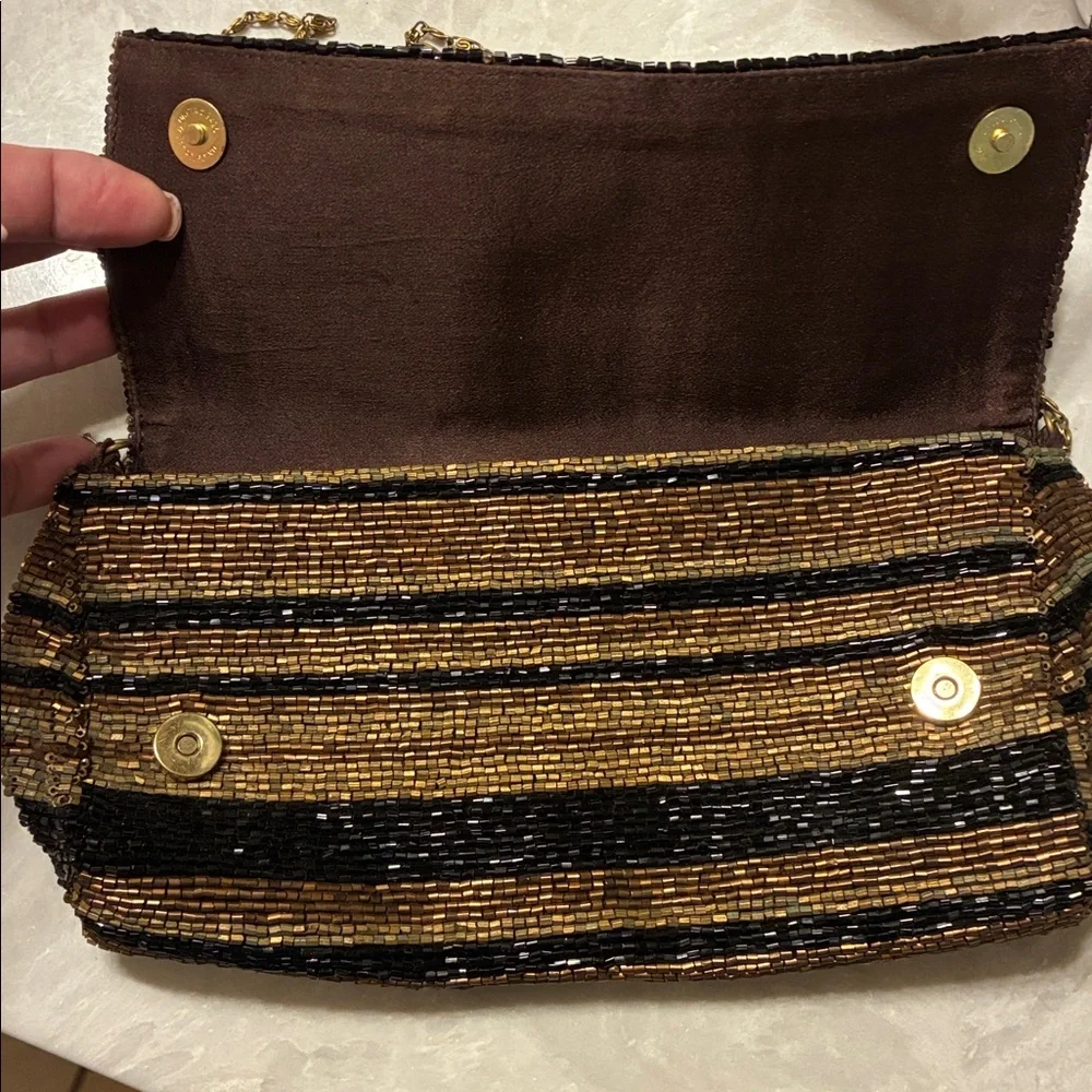 Moyna Black and‎ Gold Beaded Clutch